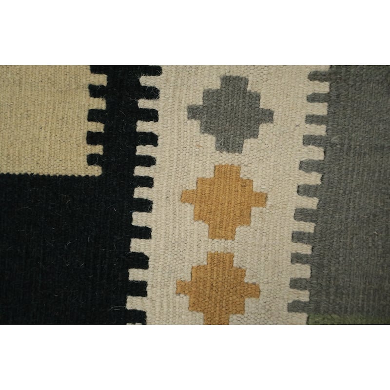 Hand Woven Oriental 100% Wool Carpet Southwestern Modern Greys & Charcoal Kilim Area Rug - 13' 0'' X 9' 10''
