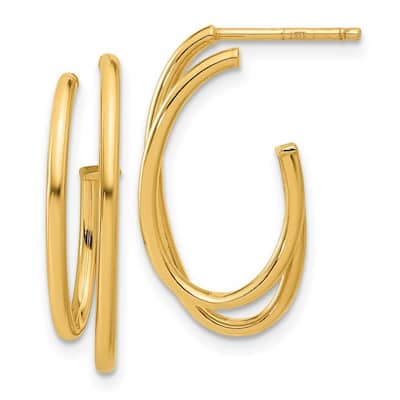Curata 14k Yellow Gold Polished Oval Double Strand J Hoop Post Earrings - 23.5x12.4mm