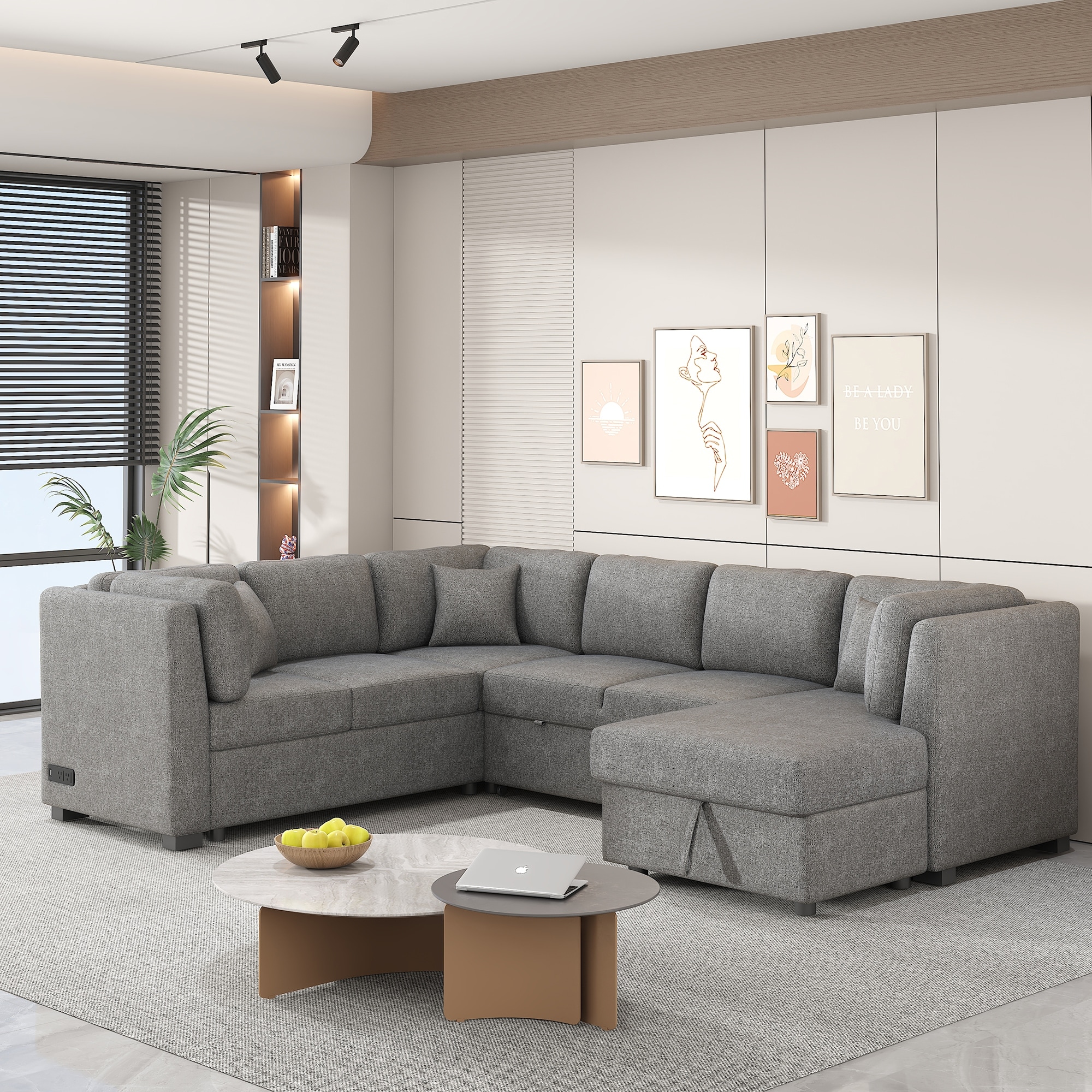 MERAX Sectional Sofa Pull out Sofa Bed with Storage Chaise