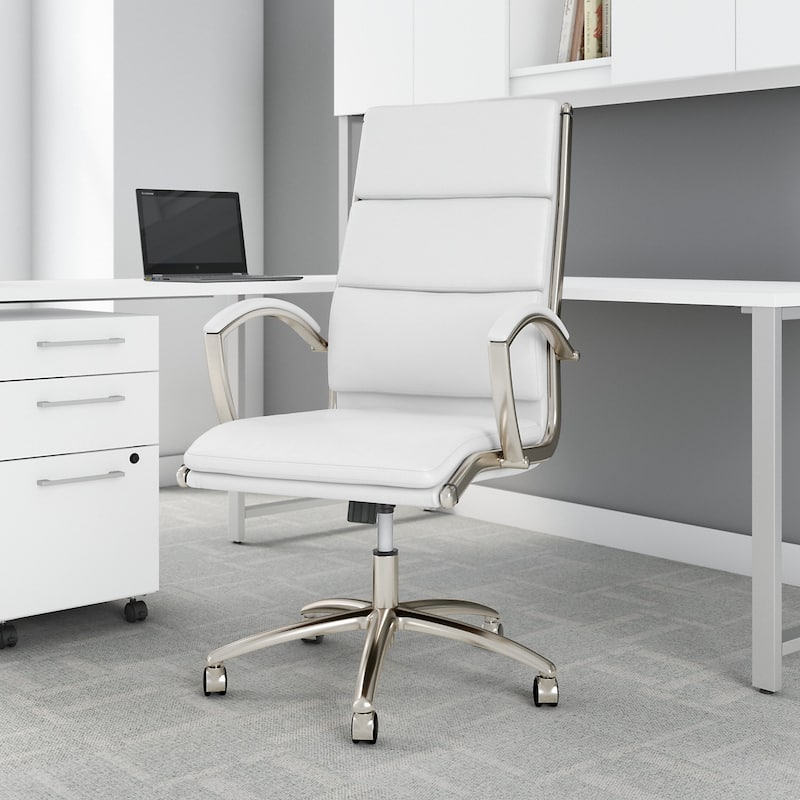 Cabot High Back Leather Executive Office Chair by Bush Furniture - White Leather