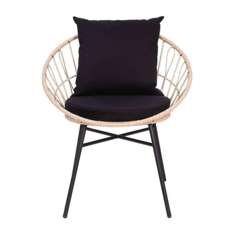 Indoor/Outdoor Rattan Rope Bistro Set, Glass Top Table & Cushions