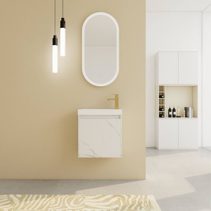 GDFStudio - Milo Modern Wall-Mounted Bathroom Vanity with White Resin Sink and Soft-Close Cabinet Door - 20'' - White