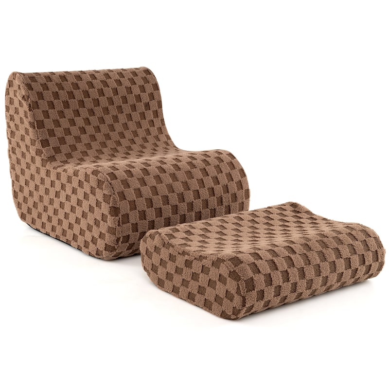 Teddy Velvet Bean Bag Chair with Ottoman for Lounge - 38" x 30.5" x 28.5" - Brown