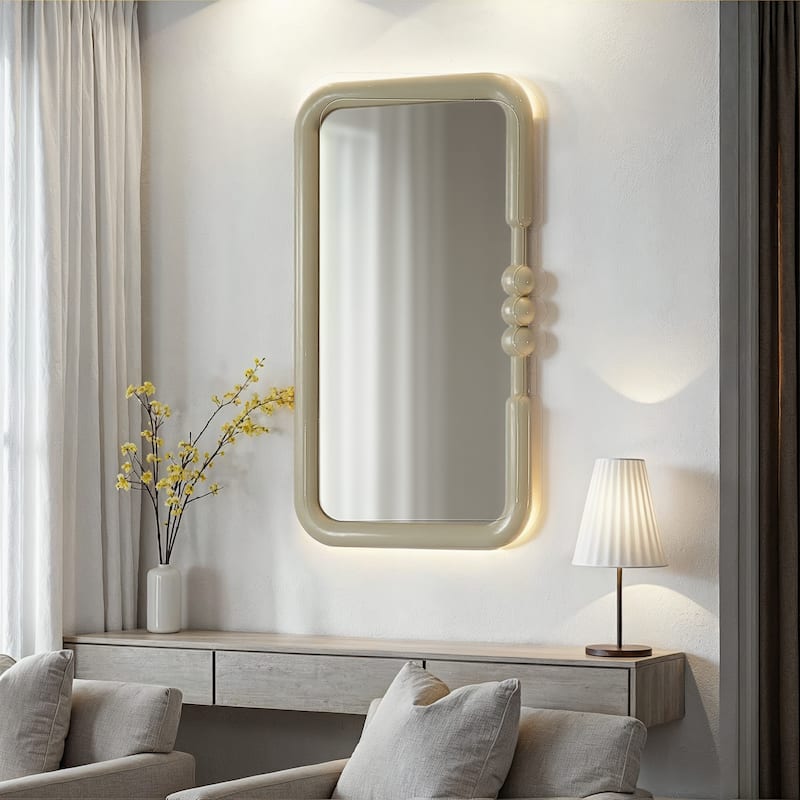 Wood Framed Wall Mirror with Detail - 18.13"L x 1.38"W x 33.88"H
