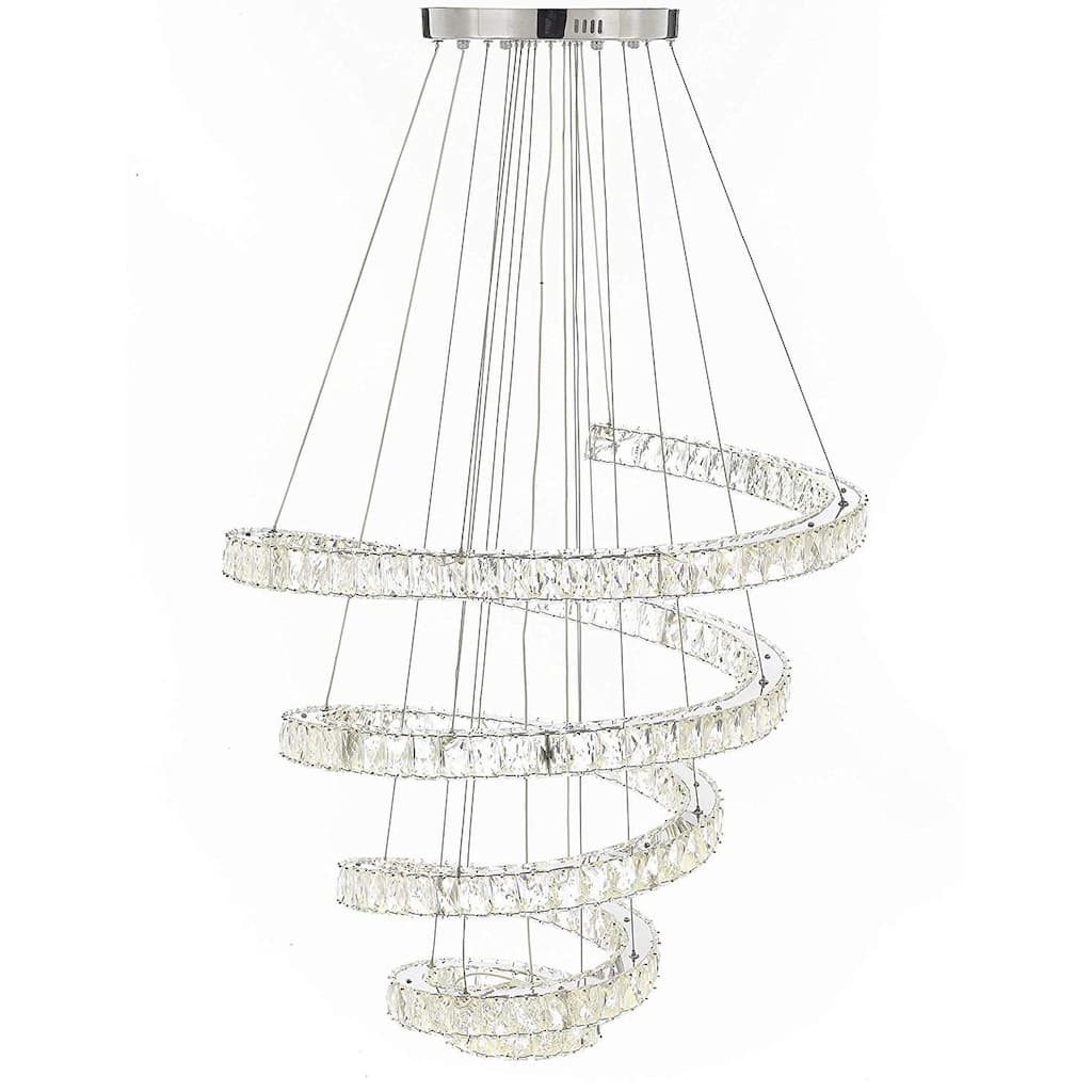 Modern Crystal Spiral Elipse 5 Ring LED Crystal Chandelier - Dimmable - 32in Diameter - Chrome