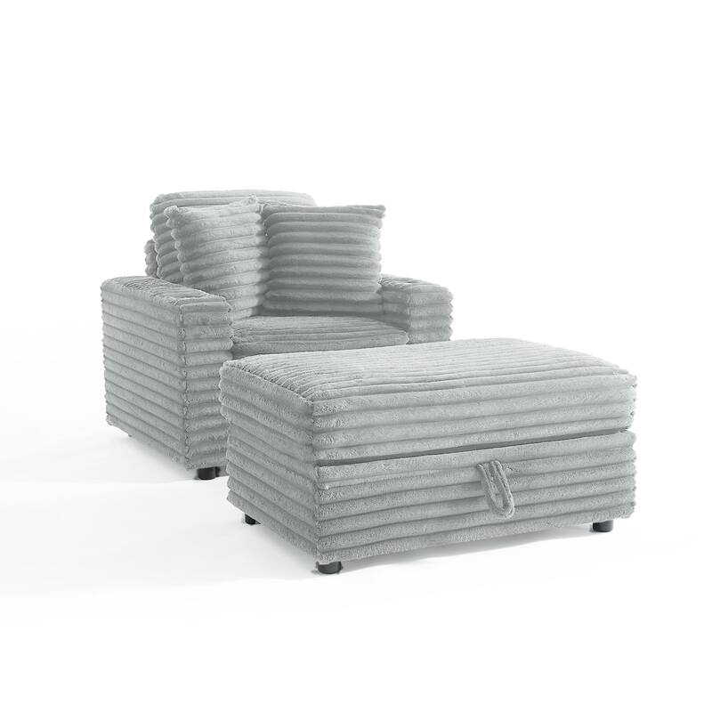 Modern Oversize Plush Corduroy Accent Chair Chaise Lounge with Storage Ottoman