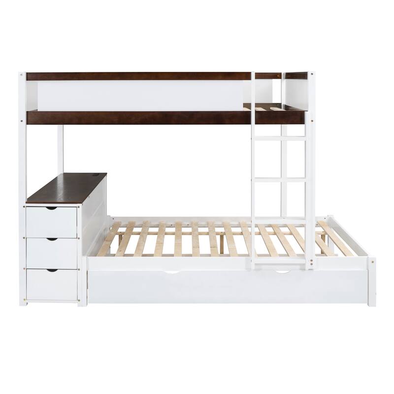 Twin-Over-Twin Bunk Bed with Trundle, Storage, and Desk, Space-Saving Design, USB Ports, Ideal for Overnight Guests