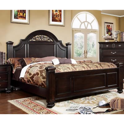 Furniture of America Vame Traditional Walnut Queen Wood Four Poster Bed