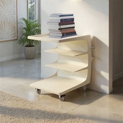 Plastic Cart on Casters with 3 Shelves, Book Ledge and Bar - 20.88"L x 15.75"W x 21.63"H