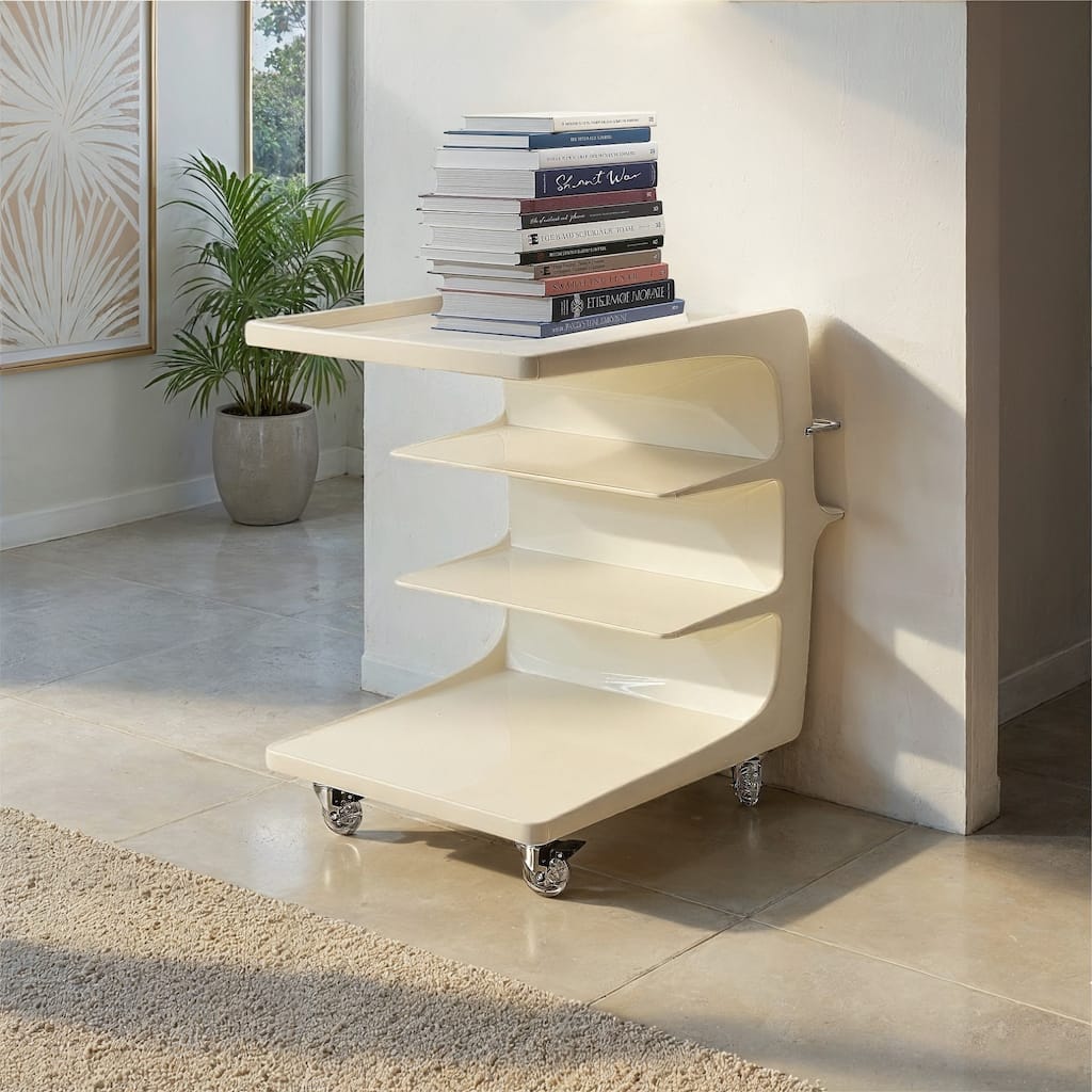 Plastic Cart on Casters with 3 Shelves, Book Ledge and Bar - 20.88"L x 15.75"W x 21.63"H