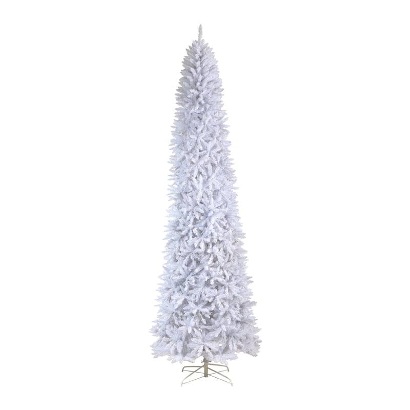 11ft White Christmas Tree Pre-Lit - Slim Artificial Tree with Warm White Lights & Bendable Branches - 132