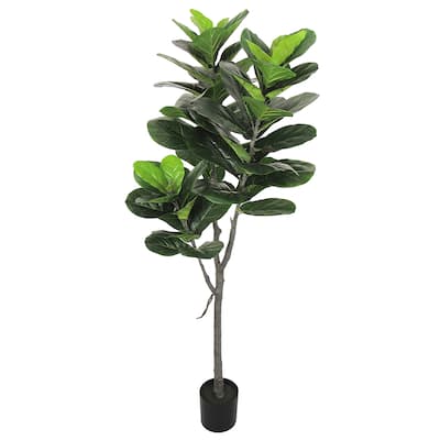 5ft Deluxe Artificial Fiddle Leaf Fig Tree Real Touch Plant in Black Pot - 60" H x 28" W x 25" DP