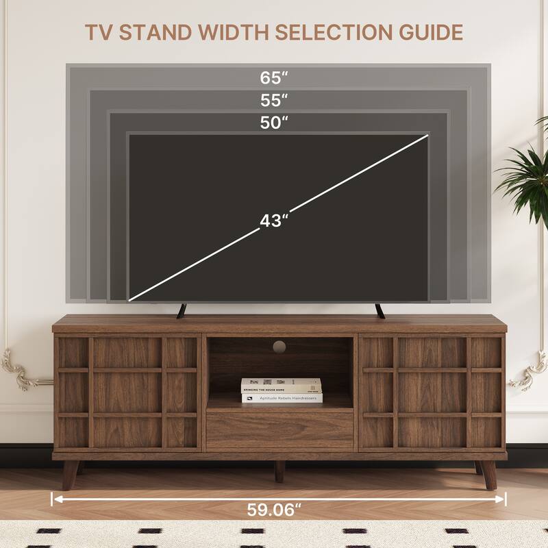 59" Mid-Century Modern Rectangular TV Stand , Wood Media Console for Living Room