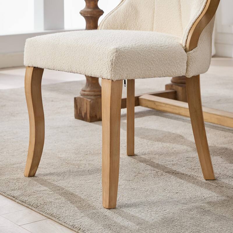 Velvet Dining Chairs with Curved Wood Trim and Sculpted Legs(Set of 2)