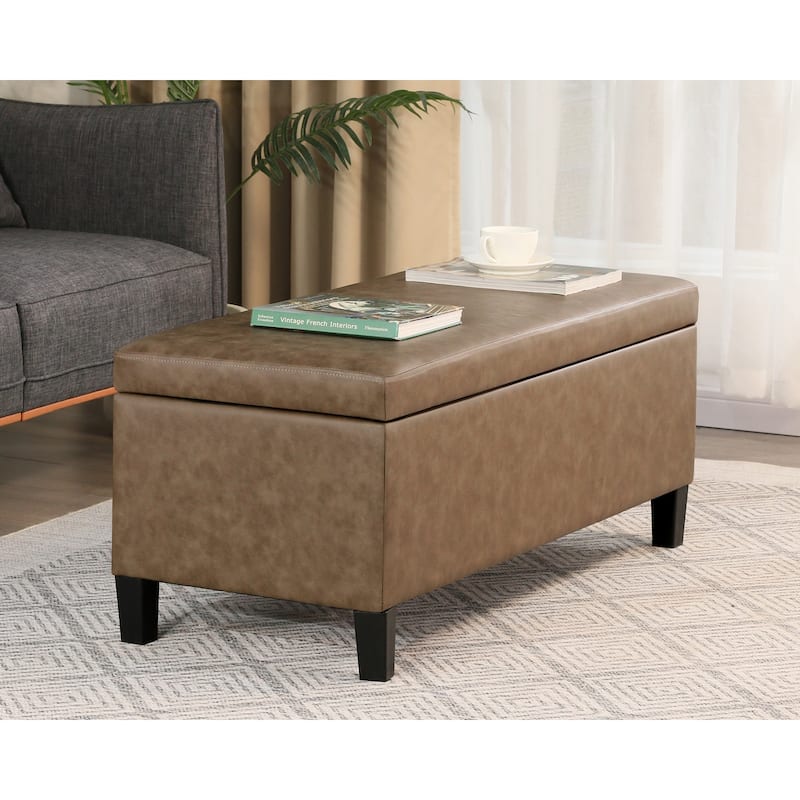Adeco Velvet Storage Ottoman Bench Rectangular Footstool Lift Top