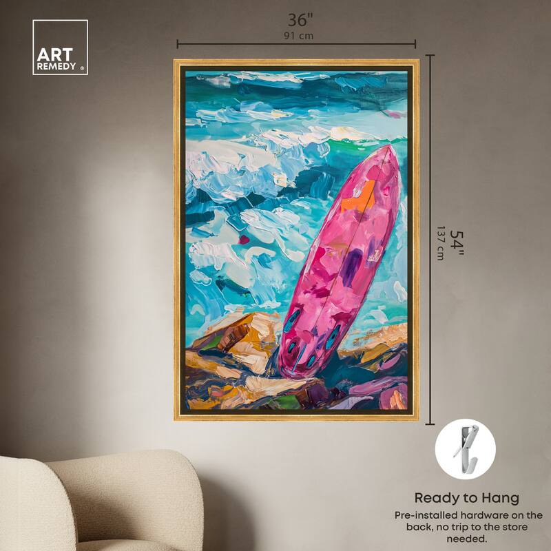 Art Remedy Just A Little Break Wave Framed Colorful Coastal 1 Piece Canvas Wall Art