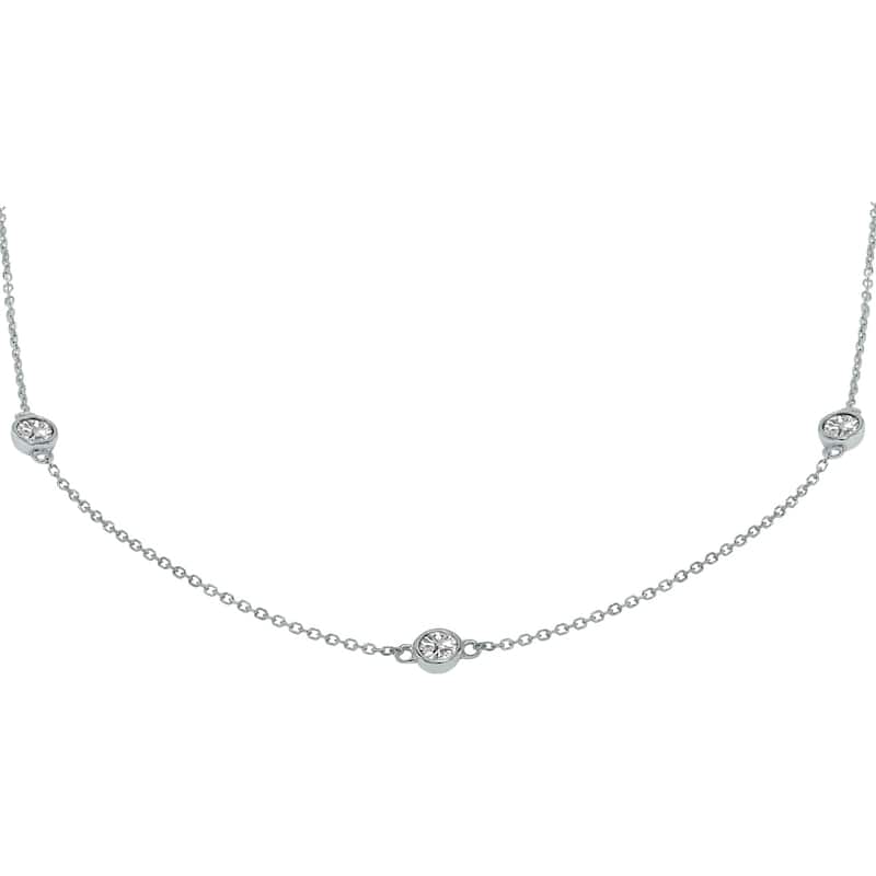 Marquee 1 Carat TW Bezel Set Lab Grown Diamond Station Necklace in 14K White Gold