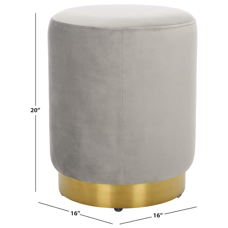 SAFAVIEH Couture Fanka Velvet Ottoman with Brass Base- Navy / Brass - Light Grey/Brass