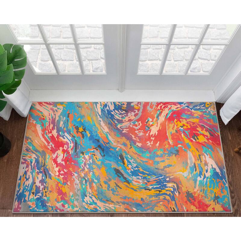 Well Woven Abstract Harmony Modern Boho Marble Flat-Weave Area Rug - 3' 3" x 5' - Multi-Color 2 - Rectangle