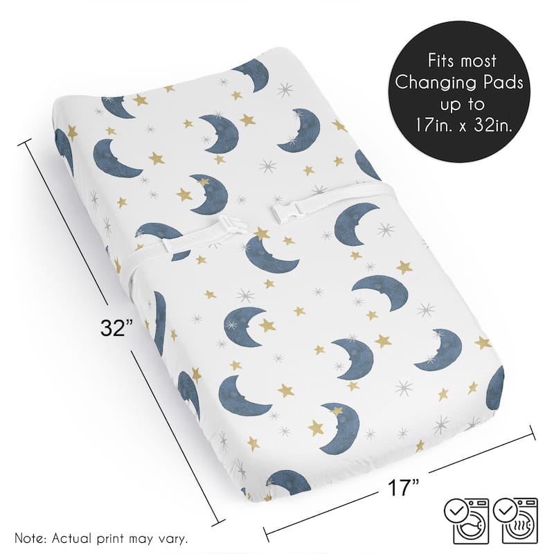 Sweet Jojo Designs Moon and Star Boy, Girl, Unisex/Gender Neutral Changing Pad Cover Sheet - Watercolor, Celestial, Outer Space