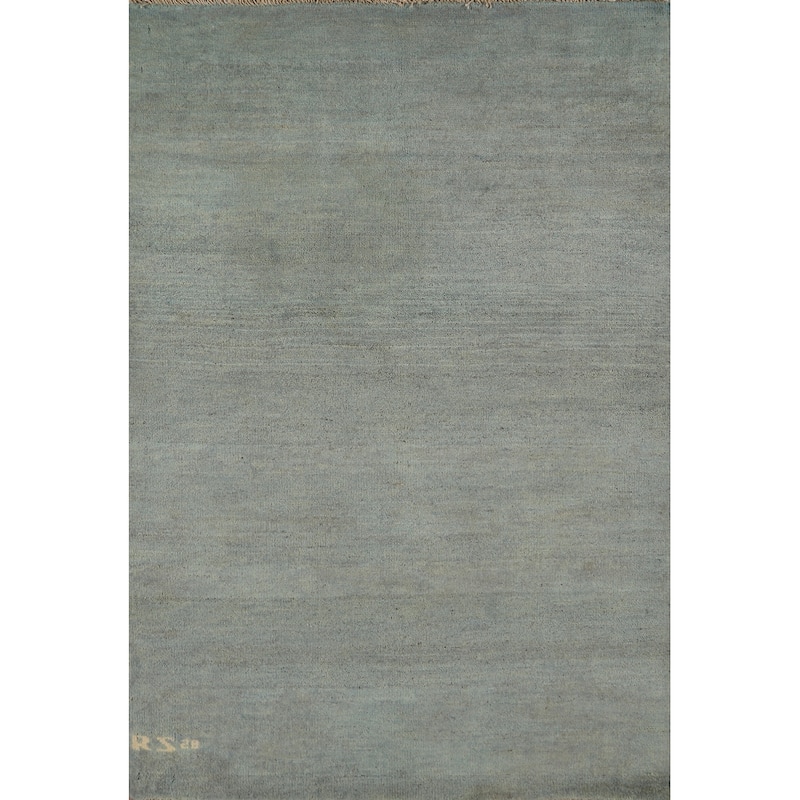 Blue Modern Gabbeh Oriental Foyer Rug Hand-Knotted Wool Carpet - 3'4"x 4'10"