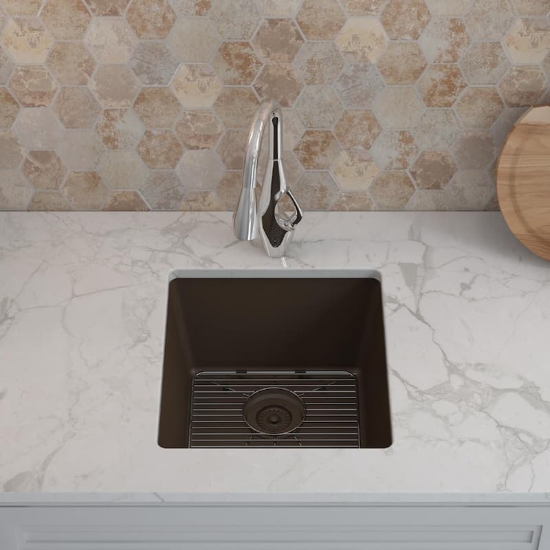 16" x 18" Quartz Single Bowl Kitchen Sink, Drop-In/Undermount, Granite Composite with Steel Grids & Basket Strainer,...