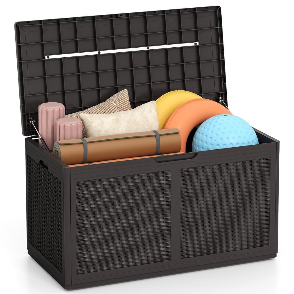 Gymax 100 Gallon Resin Deck Box w/ Lockable Lid Wheels for Pool