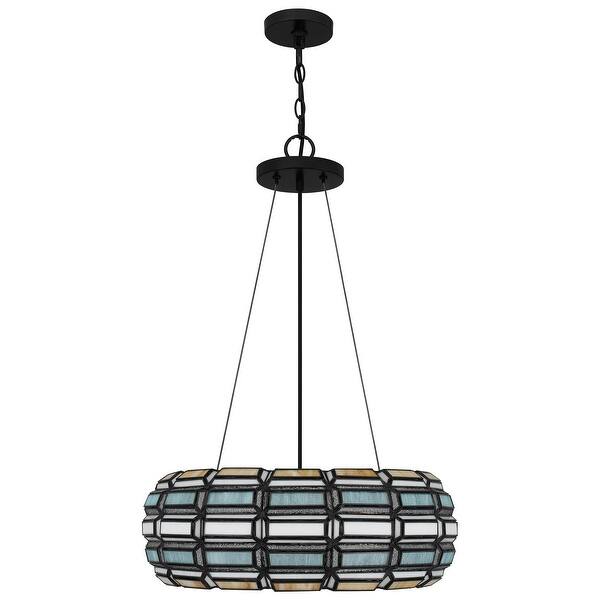 slide 2 of 8, Shanghai 3-Light Matte Black Pendant with Multicolor Tiffany Glass