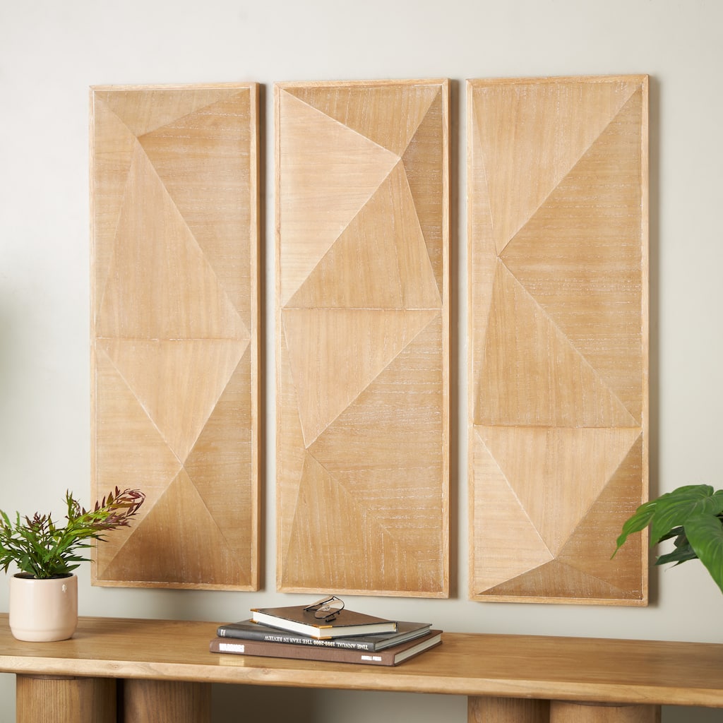 Brown Wood 3D Geometric Home Wall Decor (Set of 3)