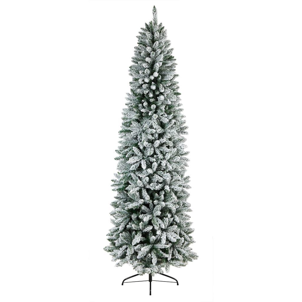 9' Slim Flocked Montreal Fir Artificial Christmas Tree with 1860 Bendable Branches