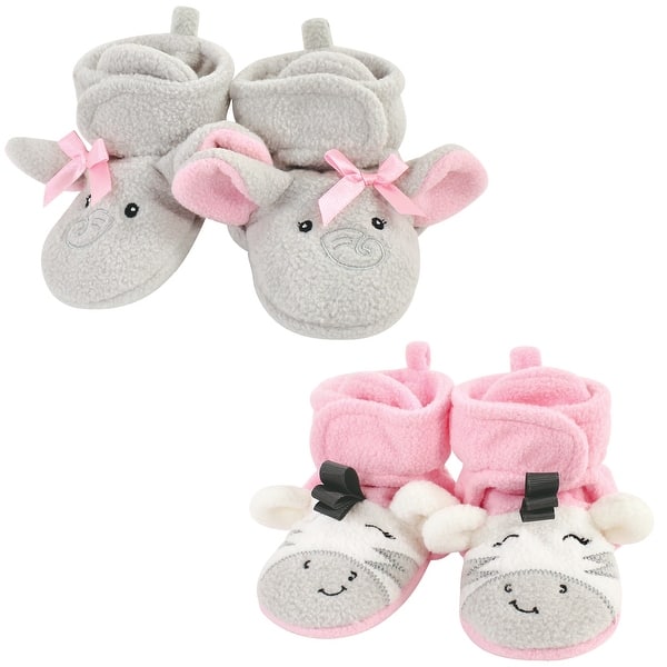 slide 1 of 1, Hudson Baby Infant Girl Cozy Fleece Booties, Elephant Zebra Elephant Zebra - 0-6 Months