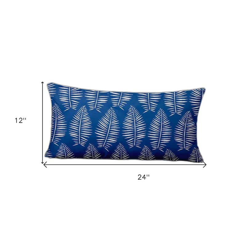 HomeRoots 12" X 24" Blue and White Tropical Indoor Outdoor Throw Pillow - 24' X '12' X '4