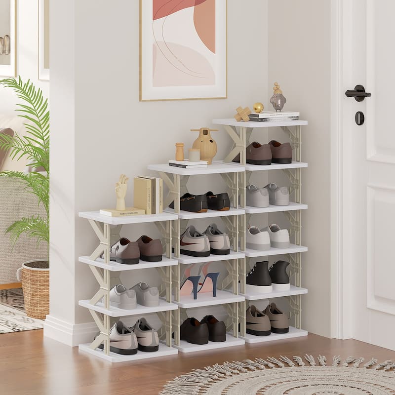 VECELO Foldable Plastic Shoe Rack Storage Organizer for Entryway, Hallway, Closet, Small Space K Style, Set of 1