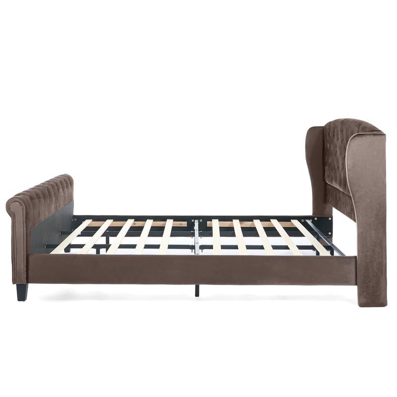 Christopher Knight Home - Amara Traditional Velvet Upholstered Sleigh Bed with Wingback Headboard & Scroll Footboard, King Size