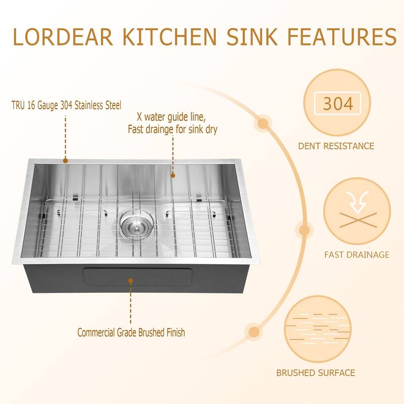 25/30/32/33 inch Stainless Steel Undermount Single Bowl Kitchen Sink