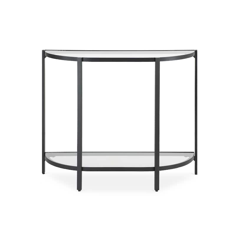 Nizy Sofa Console Table, 36 Inch Glass Top, 1 Open Shelf, Black Iron