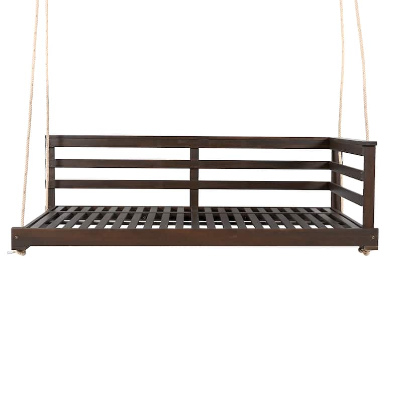Patio Wooden Twin Size Swing Daybed Porch Swing Frame with 4pcs 96-inch Hemp Ropes for Backyard, Garden