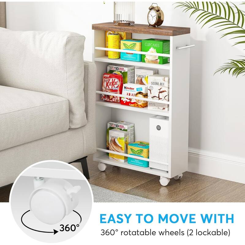 20" 4-Tier Narrow Rolling Kitchen Utility Cart Brown and White