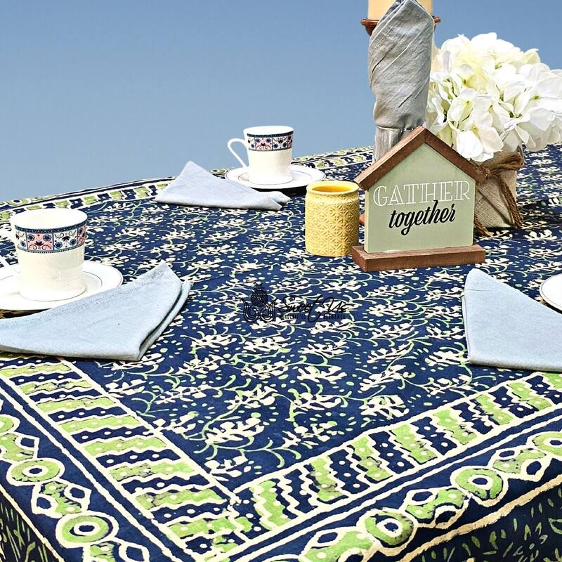 Dabu Floral Hand Block Print Cotton Tablecloth Rectangle Collection