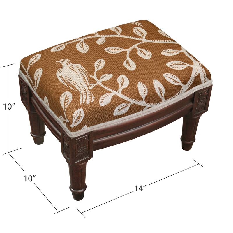 Copper Grove Castletown Caramel Upholstered Wood Footstool with Vine Accents