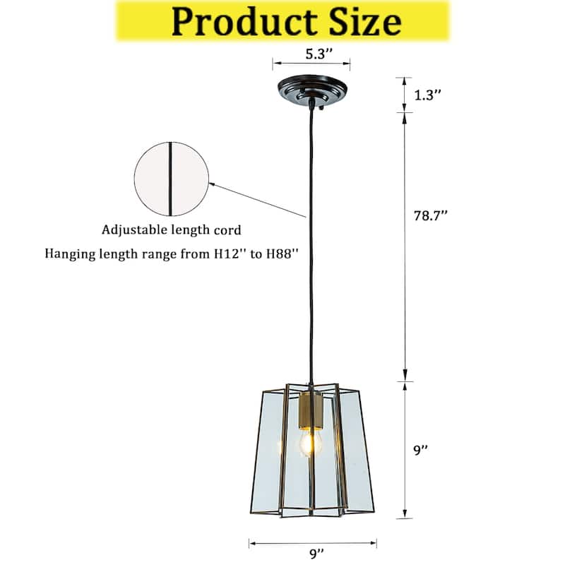 CraftHome Transitional Farmhouse Brown Lantern Glass Chandelier 1-Light Industrial Rustic Pendant Lighting Fixture - W:9"