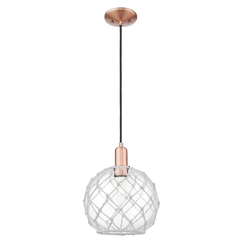 Innovations Lighting Endless Possibilities Arcadia - Farmhouse Rope - 1 Light 10" Cord Hung Mini Pendant - Clear Glass with White Rope/Antique Copper