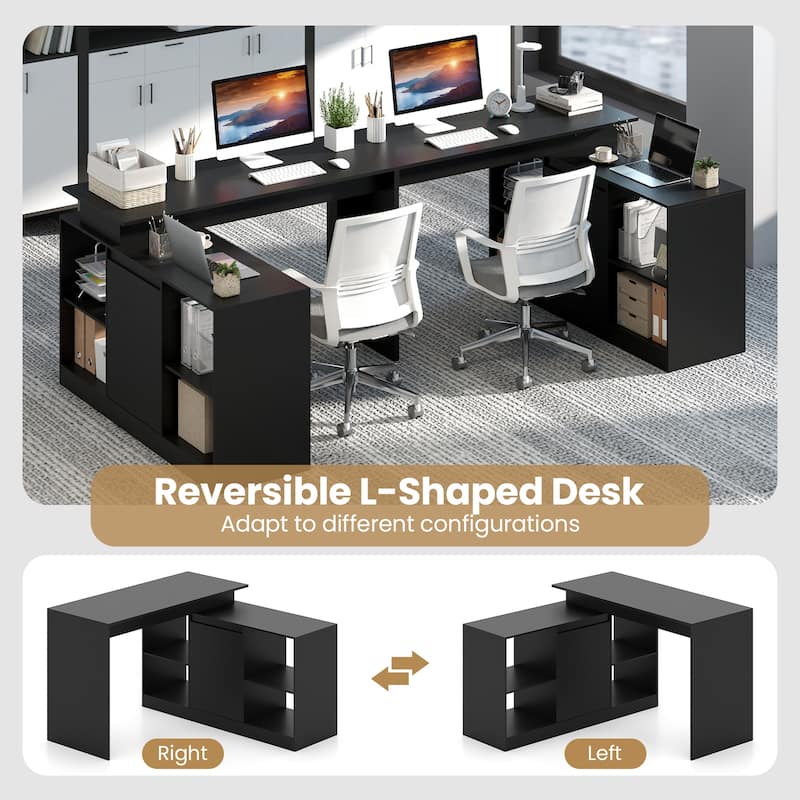 Gymax 48'' Reversible L-shaped Computer Desk w/2 Doors 4 Open Storage