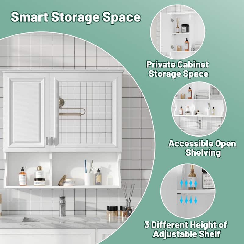 30-Inch Mirror Medicine Cabinet with Open Shelves