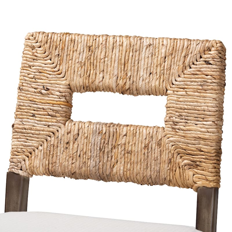 Porsha Modern Bohemian Dark Brown Finished Mahogany Wood and Natural Rattan Counter Stool