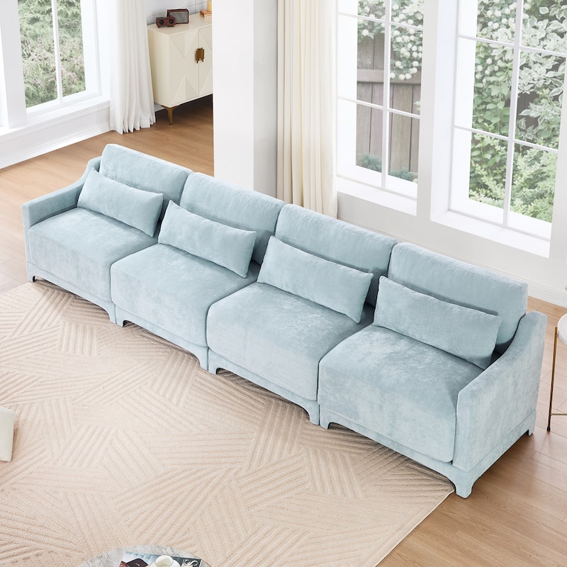 141.7″ Chenille 6-Seater Sofa with Ergonomic Wooden Base & High-Resilience Sponge