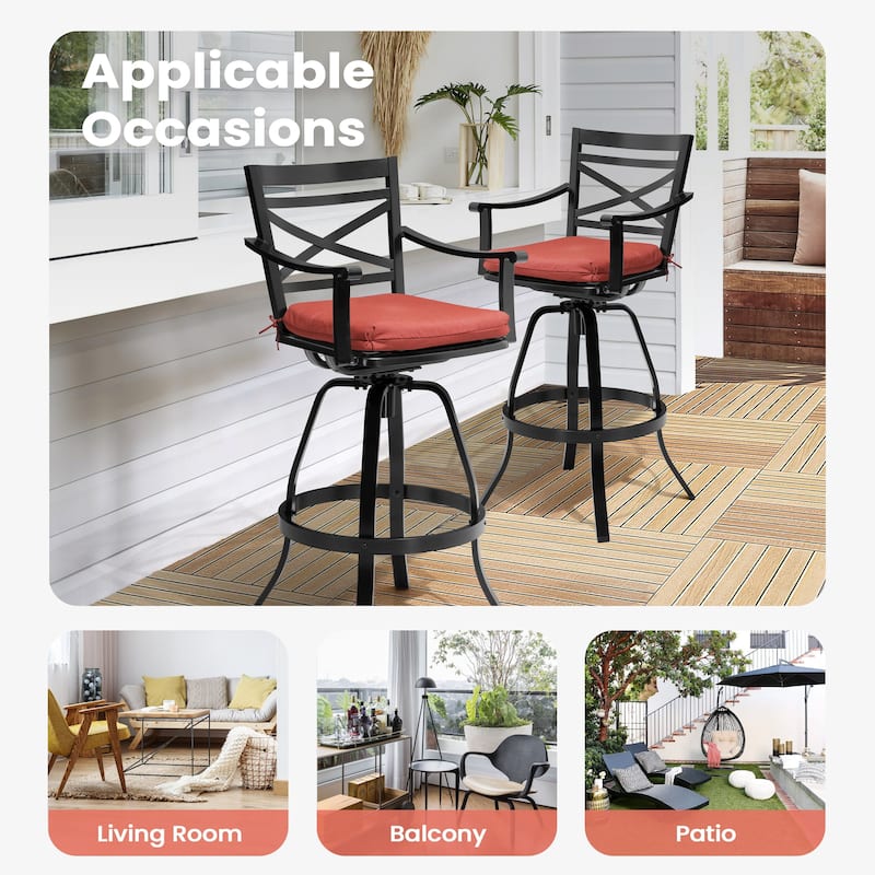 Pellebant Patio Outdoor Indoor Aluminum Swivel Bar Stools Dining Chairs with Sunbrella Cushion