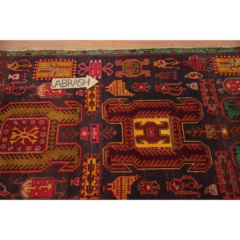 Hand Knotted Oriental 100% Wool Carpet Traditional Tribal Purples Ardebil Runner Rug - 9' 6'' X 3' 5''