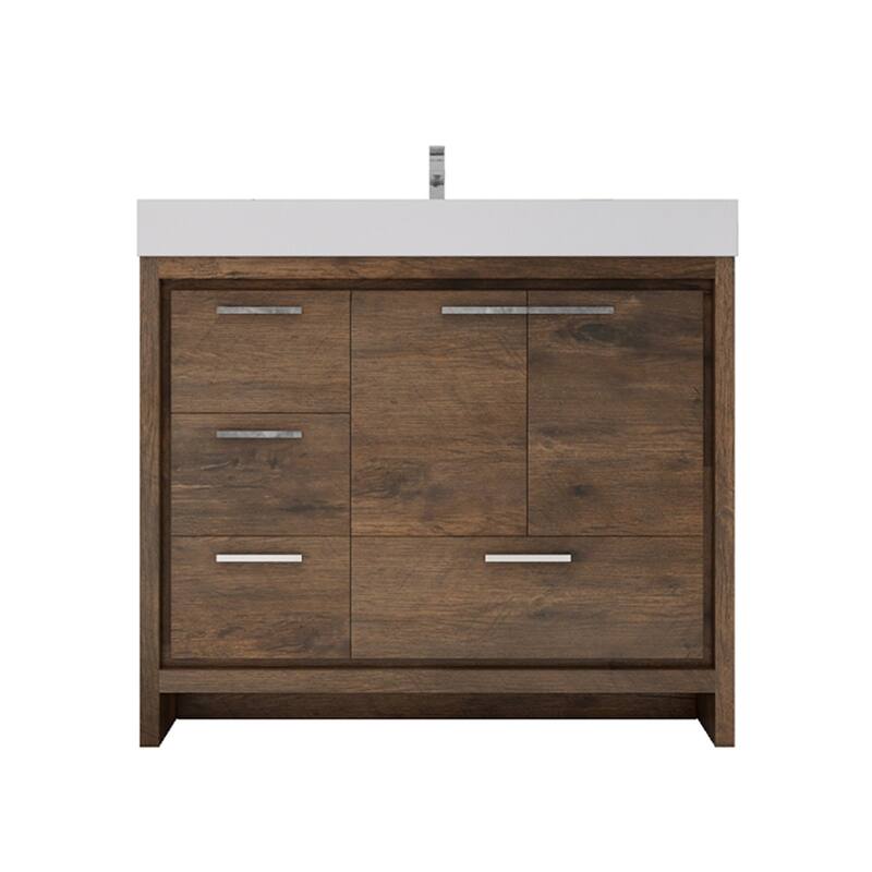 Dove 42'' Freestanding Vanity with Reinforced Acrylic Sink - 42'' Width With Left Drawers - Rose Wood