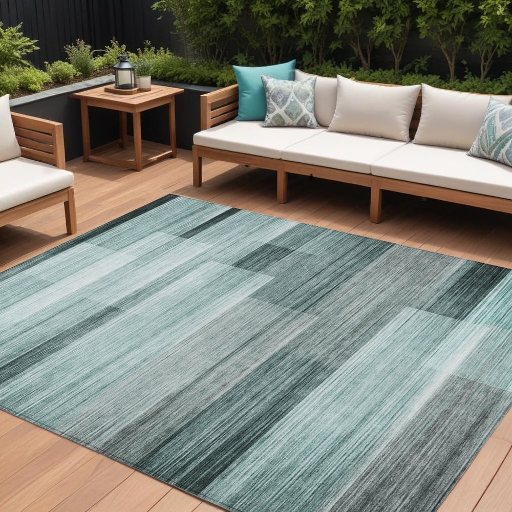 HomeRoots Striped Transitional Rectangle Outdoor Rug